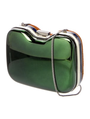 Fendi green Lucite & pony hair two-way minaudiere: Fendi Minaudiere From the 2012 Collection Green Metal Silver-Tone Hardware Ponyhair Trim Chain-Link Shoulder Strap Chain-Link Accents Suede Lining & Single Interior Pocket Push-Lock Closure at Top