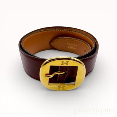 Hermes burgundy leather bet with gold engraved buckle (1 of 4)