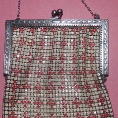 Whiting & Davis Vintage Art Deco Sterling Mesh with Red and Cream Designer Purse (1 of 4)