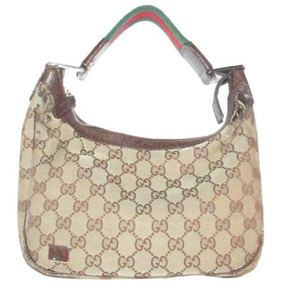 Gucci Brown Guccissima Print Canvas Leather W Red Green Strap: For sale is a Gucci, Sherry line, brown Guccissima print canvas and brown leather, hobo style bag with chrome and enamel hardware, a zip top closure, and wide, green and red Sherry striped strap that 