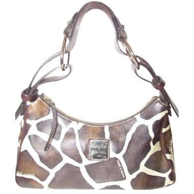 Dooney And Bourke Ivory And Brown Giraffe Print Leather HOBO Purse: For sale is a Dooney and Bourke, ivory and brown 'giraffe print' leather, zip top, crescent shaped, hobo style shoulder bag with bold chrome hardware accents and multiple interior pockets! This rare, 