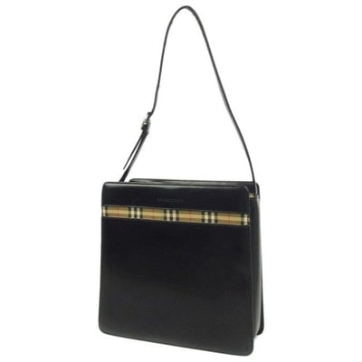 Burberry Purses Black Leather And Haymarket Nova Check Print Suedeleathergunmetal Accents Shoulder B: For sale is a RARE, Burberry, black leather shoulder bag with a haymarket nova plaid interior and accent that peeks through the front, a hard, boxy shape, multiple pockets, and a snap top closure! Thi