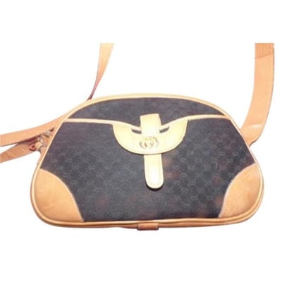 Gucci W Micro Guccissima Print Canvasleather Exterior Pocket Black Leather And Gg Leather Satchel: For sale is a vintage, Gucci, unique, RARE, camel leather & black small logo canvas, top zip, hobo style, cross body/shoulder purse! This is the only black purse you will ever need! You are lookin