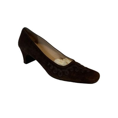 Ferragamo Brown Suede Pumps w Brocade Design (1 of 4)
