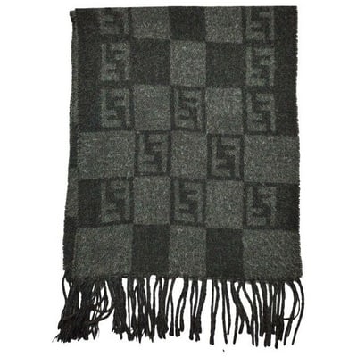 Fendi Zucca Print In Greys Logo Wool Scarf: For sale is a Fendi Zucca logo print, 12" x 60", 100% wool scarf in shades of grey with Zucca logo and checkerboard designs, 3" long fringe, and a super soft feel! This unique scarf by Fendi in a clas