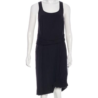 Christian Dior Black Sleeveless Silk Midi Dress - From the Cruise 2007 Collection: CHRISTIAN DIOR Silk Midi Dress - From the Cruise 2007 Collection. Black Christian Dior sleeveless silk midi dress with scoop neck, draped accent at waist and concealed zip closure at side. Details: Si