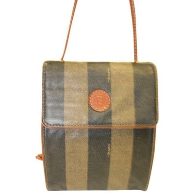 Fendi Belt Or Shoulder Purse Pequin Stripe In Browns Coated Canvas And Leather Cross Body Bag: For sale is a Fendi, pequin stripe print in shades of brown coated canvas and burnt orange leather, shoulder or cross body purse or bum bag/fanny pack you can use with your own belt with two exterior 