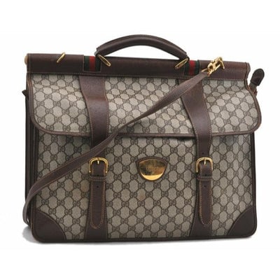 Gucci Tote W Guccissima Print Sherry Line XL Overnight Satchel Wide Stripe Brown G Logo: ONE OF A KIND VINTAGE GUCCI BAG! *For sale is a RARE, early Gucci, brown Guccissima print canvas and brown leather, original Gucci Accessory Collection, XXL satchel/tote bag, briefcase/laptop bag, or 