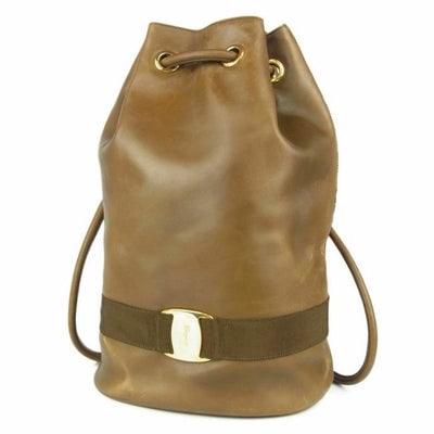 Amazing, Salvatore Ferragamo, RARE, olive green leather XL bucket bag or backpack with a gold Vara (1 of 4)