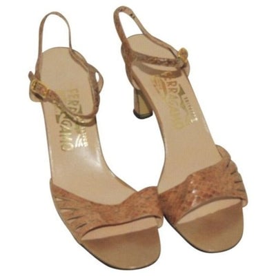 Ferragamo Tan Snakeskin Open Toe Sandals (1 of 4)