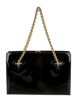 Gucci black patent leather Kelly bag with gold chain accents!: All measurements are an estimate; Authenticated by Entrupy Structured bags like this are a must have style right now & this one is gorgeous! Anything by Gucci from the 1950's to 1970's is ver