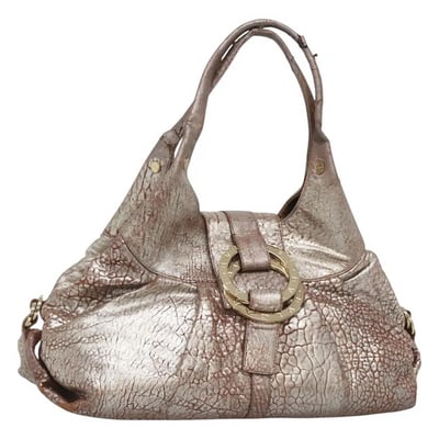 Bvlgari Vintage Metallic Rose Gold Leather Chandra Shoulder Bag: Elevate your collection with this stunning vintage Bvlgari Chandra shoulder bag, featuring a luminous metallic rose gold textured leather finish. Crafted with exceptional Italian artistry, this