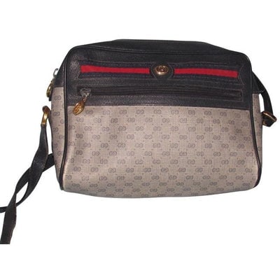 Gucci Navy Shoulder Crossbody W Micro G Guccissima Coated Canvas Leather Print Red Blue Stripe: For sale is a Gucci, navy blue small G logo print coated canvas & leather, roomy, cross body/shoulder bag with front zip pocket and with red/blue striped accent! It is a classic style that would be