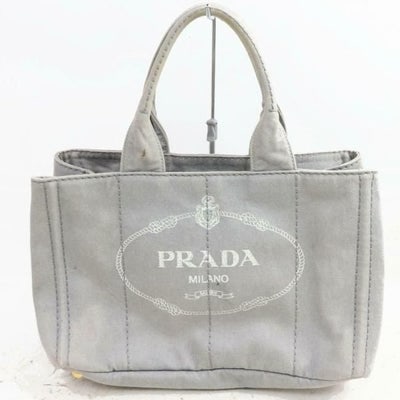 Prada Shoulder Bag Canapa Two Way Style Grey Heavy Canvas With A White Logo: For sale is an Italian (not Turkish) made, Prada, 'Canapa', XL two-way style, top handle satchel or cross body or shoulder bag in a limited edition, dark grey heavy canvas with an XL white PRADA logo 