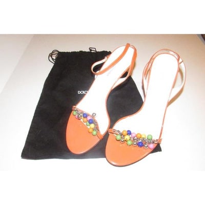 Dolce & Gabbana Strappy Sandals Orange Leather Beads - 38.5B (1 of 4)