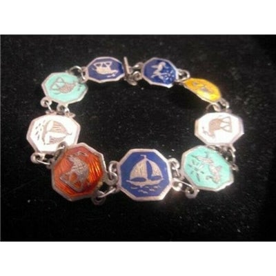 Art Deco era RARE Siam Sterling Multicolored Enamel Niello Link: Art Deco era, RARE, Siam sterling & multicolored enamel, niello, link bracelet! For sale is a vintage, Art Deco era, RARE, Siam sterling & multicolored enamel, niello, link bracelet ! A look f