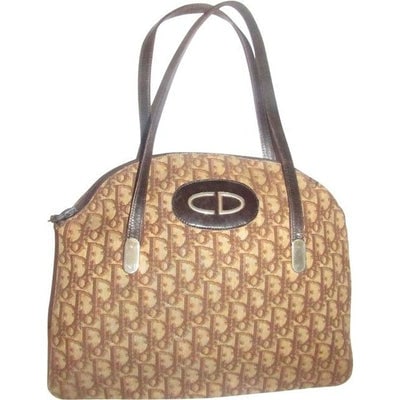 Dior Brown Trotter Print Top Handle Satchel w CD Patch: For sale is a vintage, Christian Dior, brown trotter logo print canvas and brown leather, large, satchel style purse with a domed shape, two straps, a top zip closure, and the 'CD' logo at the center!