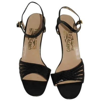 Ferragamo Black Snakeskin Leather Open Toe Sandals (1 of 4)
