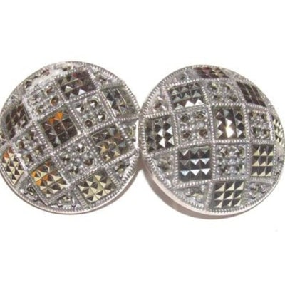 Judith Jack Art Deco Marcasite Checkerboard Pierced with Clip On Earrings: Judith Jack, marcasite crystals and sterling silver, AMAZING, chunky, substantial, pierced with clip on back earrings with an Art Deco geometric design! Please see photos for more details. All measure