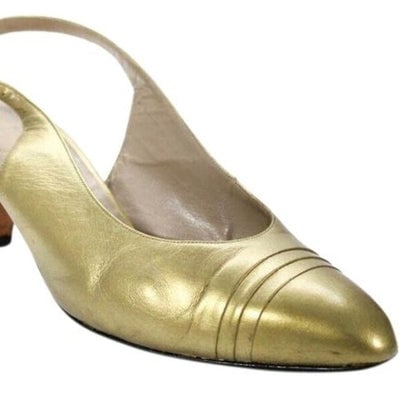 Salvatore Ferragamo Gold Leather Closed Toe, Sling-back Pumps (1 of 4)
