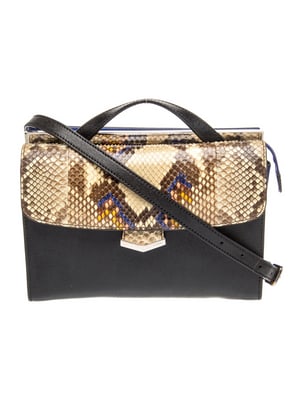 Fendi Demi Jour colorblock leather two-way: Fendi Top Handle Bag From the 2015 Collection Vintage Black & Cobalt Leather Silver-Tone Hardware Snakeskin Leather Flat Handle & Single Adjustable Shoulder Strap Single Exterior Pocket 