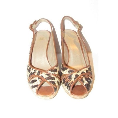 Stuart Weitzman Leopard Leather Cork Wedge Sandals (1 of 4)