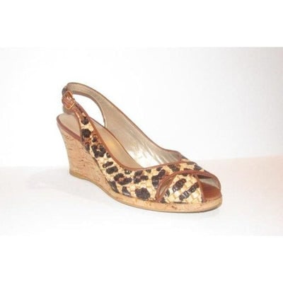 Stuart Weitzman Leopard Leather Cork Wedge Sandals - 2
