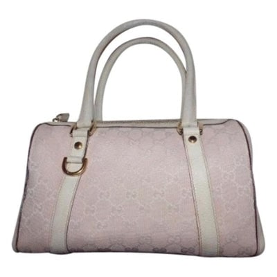 Gucci Joy Pink Guccissima Print Canvas and White Leather Boston Bag Satchel: For sale is a vintage, AMAZING, Gucci, soft pink large G logo print canvas & white leather, Boston Bag style, satchel purse in excellent condition! It is a classic style that would be great used a