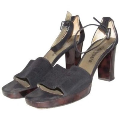 Yves Saint Laurent MOD Black w Tortoise Shell Platform & Heel, Open Toe Dressy Sandals: For sale is a pair of Yves Saint Laurent, 60's mod, black with tortoise shell heels and platform, open toe, dressier, heels with ankle straps! This is a pair of shoes that is classic, but can't help b