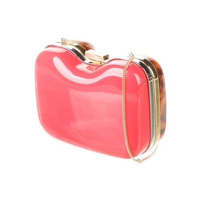 Retro, Fendi two way- clutch or cross body/shoulder clam shell style purse made of red & tortoise (1 of 4)