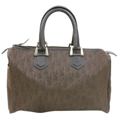 Dior Christian Brown Oblique Trotter Logo Print Canvas And Brown Leather Embroidered Satchel: For sale is a Christian Dior, brown oblique trotter logo print canvas and brown leather, XL satchel style purse with two hard leather handles, a zip top closure, gold hardware, exterior pockets, and a