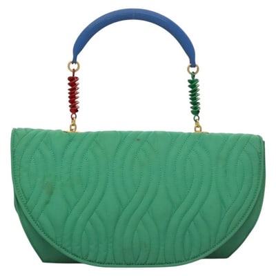 Fendi RARE green quilted 'pasta' two-way bag with red & blue metal strap: For sale is a vintage, Fendi, mod look, RARE green quilted 'pasta' two-way bag with red & blue strap in a semicircular shape! A gorgeous bag in amazing vintage condition that was created by the It