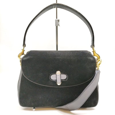 Gucci black leather and suede 1947 Bamboo two-way purse: For sale is an amazing, Gucci, black leather and suede, 1947 Bamboo two-way with removable, flat leather hand and shoulder straps, a bamboo look clasp and timeless style! Dimensions: 9.5" x 6.5" x 3";
