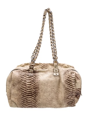 Henri Bendel Neutral Python Leather Shoulder Bag with Chain-Link Shoulder Straps (1 of 4)