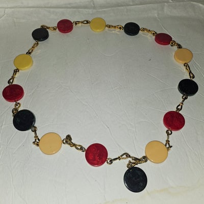 Dior early Bakelite disc chain belt in red, ivory, & blue (1 of 4)