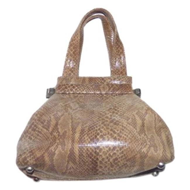 Stuart Weitzman Vintage Pursesdesigner Purses Python Leather In Shades Of Brown Clutch: For sale is a vintage, AMAZING, early, Stuart Weitzman, python snakeskin leather, petite, handheld evening bag with two short handles, a footed bottom, and chrome hardware! The design of the purse is 