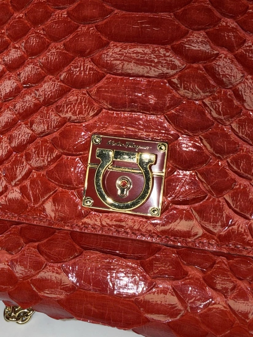 Ferragamo red python two way cross body - 8