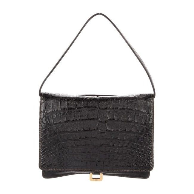 Gucci Leather Top Handle Purse With Gold Gg Clasp Blackmidnight Blue Crocodile Shoulder Bag: Rare Vintage Gucci Authenticated by Real Authentication For sale is an AMAZING, vintage, 1960's mod, Gucci black midnight blue/black crocodile, shoulder bag with gold/brass hardware, a single shoulder