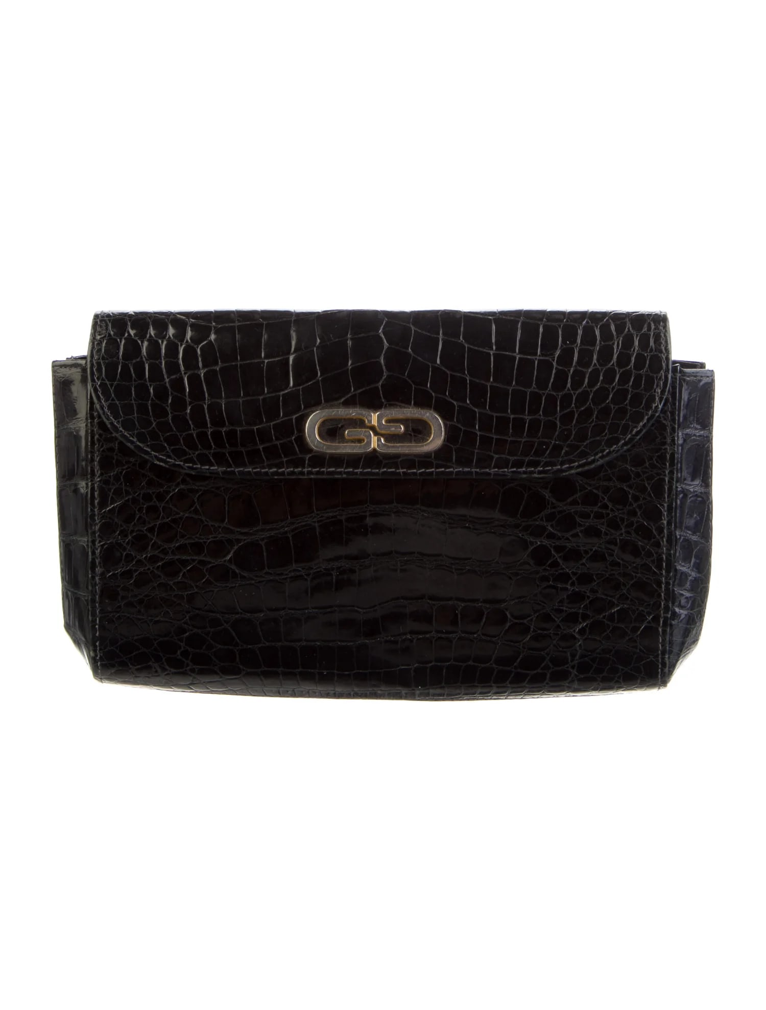 Vintage Gucci blue crocodile leather clutch with G logo gold hardware: For sale is a Gucci blue crocodile leather clutch with interlocking G logo gold-tone hardware, snap closure at the front, and inside has a leather lining & single interior pocket. This classic clutch 