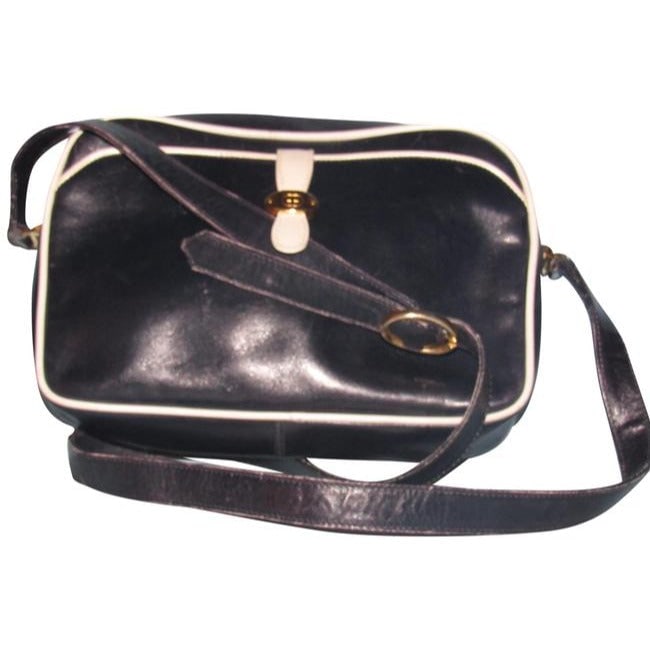 SALE! Gucci Navy Blue Leather With White Piping Shoulder Bag: ONE OF A KIND VINTAGE GUCCI!! * For sale is a vintage, AMAZING, Gucci, navy blue leather with white piping, nautical style, shoulder purse with gold tone accents and a front exterior pocket! A perfect