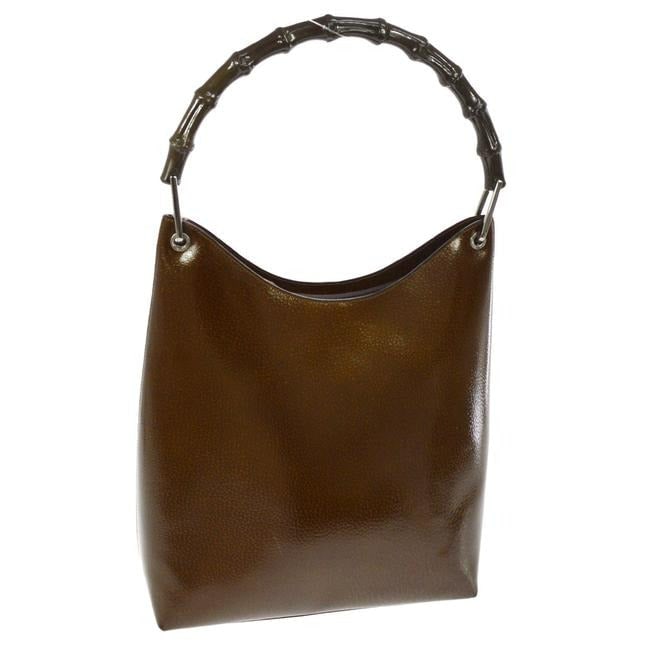 Gucci Vintage Brown Leather Bamboo Handle Hobo Bag: * For sale is a Gucci, brown speckled glossy leather, V shaped, zip top, purse with chrome accents, & a dark brown bamboo handle and a professionally restored lining! It has the 1960's classic mod sty