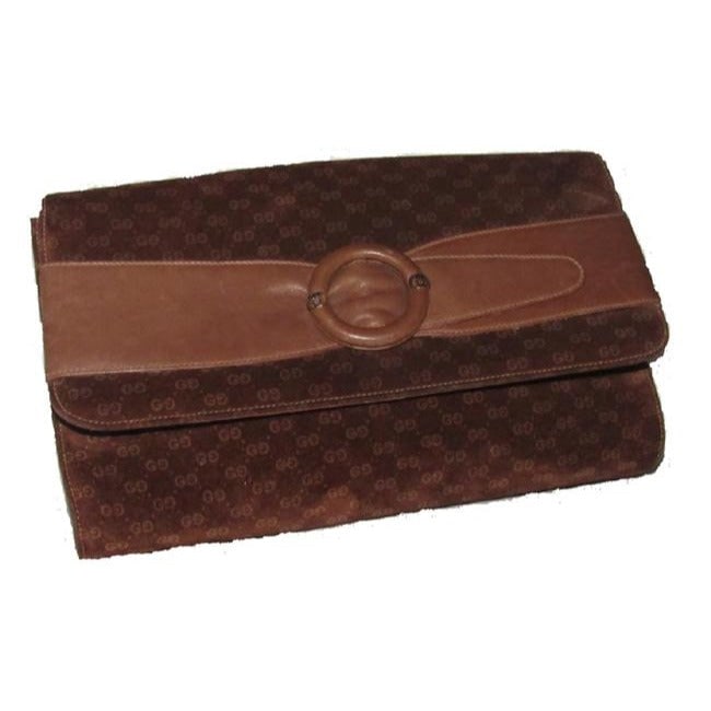 Gucci Vintage Brown Micro Guccissima Print Suede And Leather Clutch: ONE OF A KIND VINTAGE GUCCI! * For sale is a rare. vintage, Gucci, brown micro Guccissima print suede clutch purse with a wide, brown leather accent strap and ring across the front, an envelope top, a