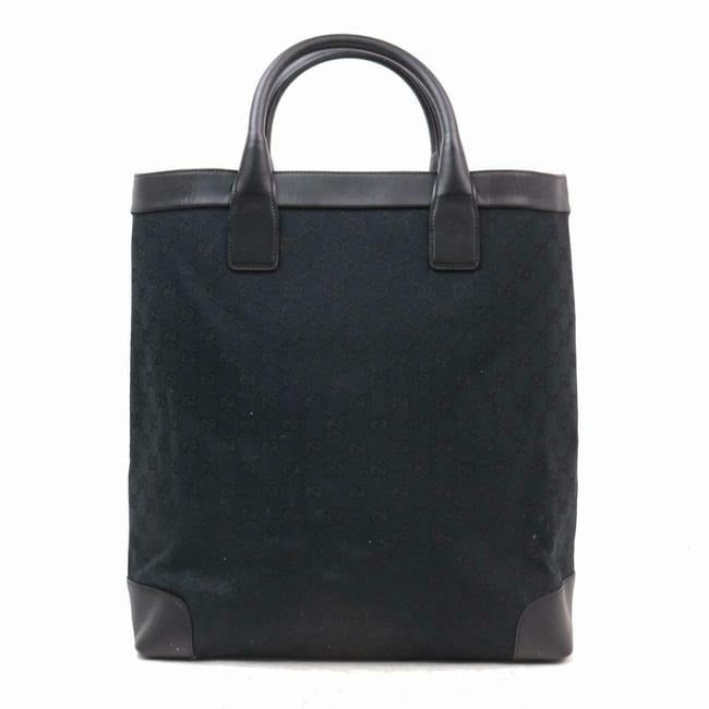 Gucci Web Shoppers Black Leather And Gg Leather Tote: For sale is a Gucci, black large G logo print canvas and black leather extra large top handle satchel/tote purse with an open top, a leather bottom, leather corners, and two, hard leather handles! Thi