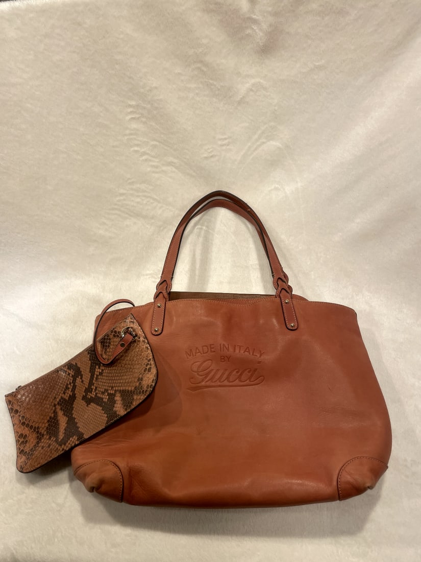Gucci Bag Guccissima Print Brown And Gg Leather Tote: For sale is a Gucci, brown Guccissima print coated canvas and brown leather, XL tote bag with a red and green striped accent, two, double-sided brown Guccissima print coated canvas and brown leather, 