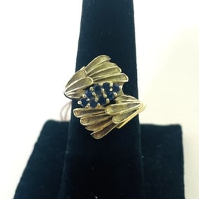 Art Nouveau 18k Yellow Gold And 8 Sapphire Wing Ring Size 4.75