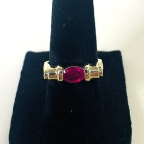14k Yellow Gold Ruby And Diamond Ring Size 6
