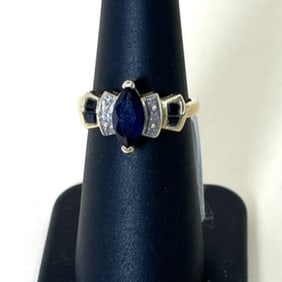 14k Gold Blue Sapphire and Diamond  ring size 5.75