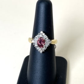 14k Yellow And White Gold Pink Tourmaline And Diamond Gold ring  Size 5.75