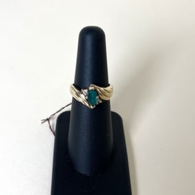 10k Yellow Gold Emerald And Diamond Ring  Size 5.75