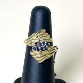 18k Art Nouveau Yellow Gold and Spinel Ring Size 4.75